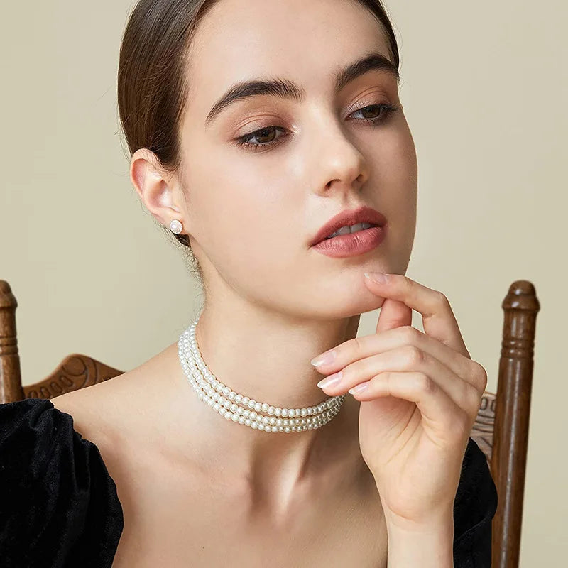 Elegant White Pearl Collar Choker Necklace