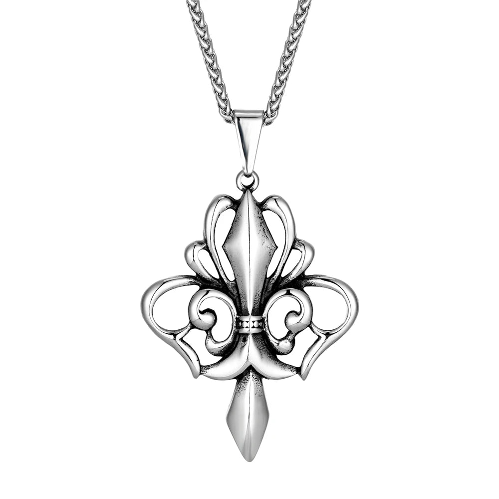 Vintage Medieval Norse Rune Fleur-de-lis Necklaces Men Stainless Steel Viking Cross Amulet Pendant Charm Original Design Jewelry