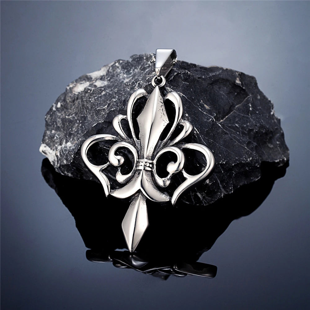 Vintage Medieval Norse Rune Fleur-de-lis Necklaces Men Stainless Steel Viking Cross Amulet Pendant Charm Original Design Jewelry