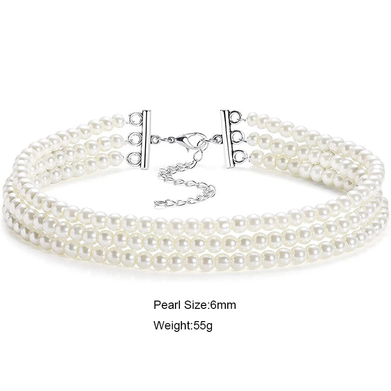Elegant White Pearl Collar Choker Necklace