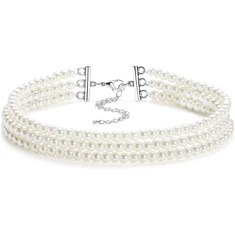 Elegant White Pearl Collar Choker Necklace