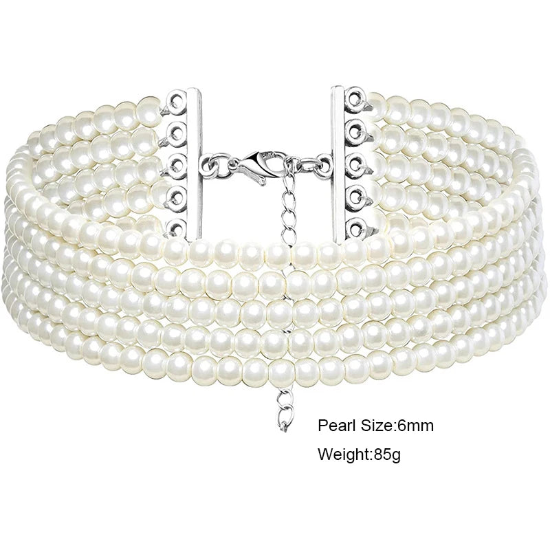Elegant White Pearl Collar Choker Necklace